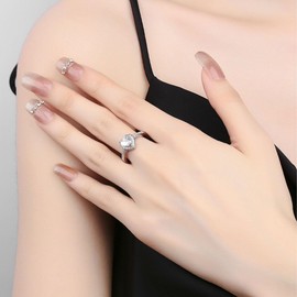 Auriselle Zirkonia Ring Damen, Herzförmiges Zirkon Glänzend Verstellbare Öffnung Ringe Größenverstellbar Daumenring Jewelry Schmuck Eheringe Hochzeitsringe Freundin Women Frauen Mädchen, Silbern