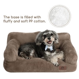 Hollypet Fluffy Plush Pet Sofa Soft Calming Pet Sofa Beds for Medium Small Cats and Dogs, Dark Brown