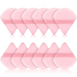 12 Pieces Triangle Powder Puff Face Makeup Cosmetic Puff for Loose Powder Soft Body Washable Reusable Foundation Sponge Mineral Powder Wet Dry Makeup Tool (Pink, Small)