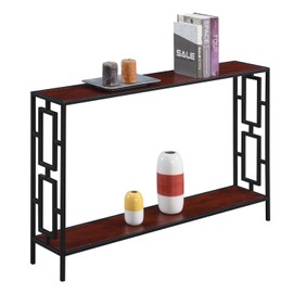 Town Square Metal Frame Console Table with Shelf, Cherry / Black
