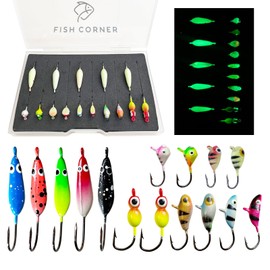 FISHCORNER Ice Fishing Jigs Set Ice Fishing Lures Glow in Dark Fishing Jig Heads for Crappie Panfish Walleye Perch Bluegill Pike Ice Fishing 15pcs