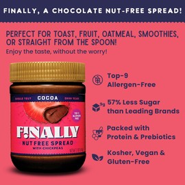 Finally Nut Free Cocoa Spread - Less Sugar Than Leading Brands - Made with USA-Grown Chickpeas, Plant-Based, Vegan, Top-9 Allergen-Free, Gluten-free, Dairy-Free, Soy-Free, Hazelnut-Free - 3g of Protein - Nut-Free Snack for Kids, Family & Safe for Schools