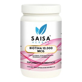Biotina 10,000 mcg  Colgeno  cido Hialurnico  Magnesio  500 Cpsulas  Cabello, Piel y Uas  Saisa Herbal Premium                                        