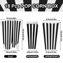 18Pcs Popcorn Boxes, Mini Cardboard Popcorn Box Cardboard Popcorn Bowl 2 x 2.75 x 5 Inch, Movie Night Small Popcorn Buckets Striped Popcorn Bowls for Movie Theater Movie Night Favors (Balck)