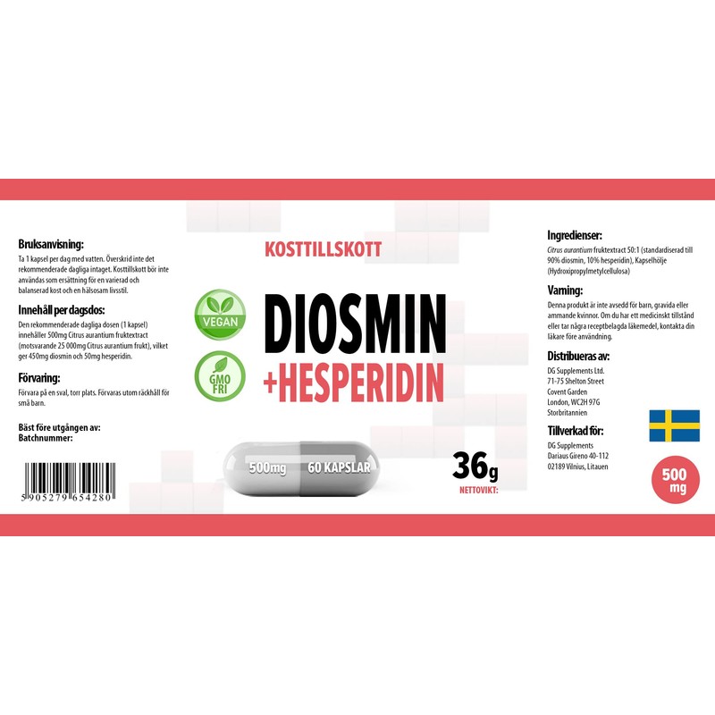 Hepatica Diosmin Hesperidin 500mg 60 Vegan Capsules, 3rd Party lab