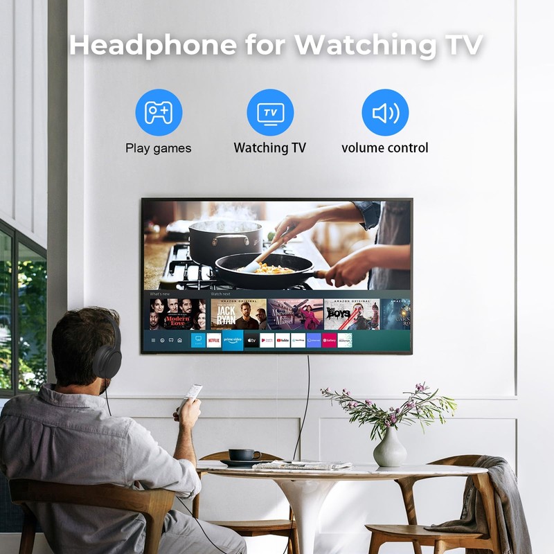 100SEASHELL Long Cord Tv Headphones for Seniors with Volume Control