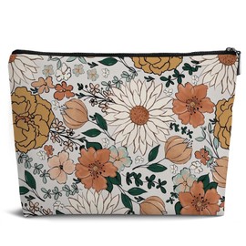 Dejfel Vintage Floral Leather Travel Makeup Bag,Floral Cosmetic Bag Makeup Zipper Pouch Bag Gifts for Women,Travel Waterproof Toiletry Bag Accessories Organizer Gifts,Small Makeup Bag