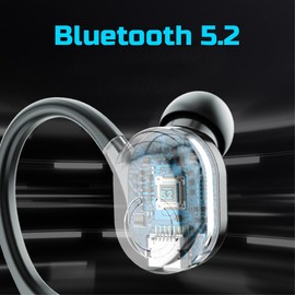 GiDaCom Wireless Bluetooth Headset V5.2 with Microphone, CVC6.0 Noise Cancellation, Lightweight and Waterproof Design, Quick Charging, Ideal for Sports, Work and Leisure (AR1B)