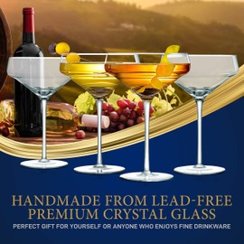 NutriChef Sets of Crystal Martini Glass, Ultra Clear, Elegant Crystal Clear Wine Glass Pair, Dishwasher Safe, Great For Dinner, Parties, Wedding, And Elegant Occasions, 4.88 Inch Max Diameter