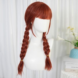 Ginger Braid Wig Girls Braided Orange Wig with Two Pigtails for Women Heat Reistant Synthetic Hair for Halloween Party Cosplay