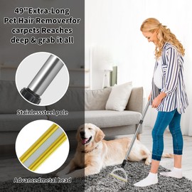 Carpet rake for pet Hair Removal 49”Adjustable Long Handle Advanced Pet Hair Removal Tool Reusable Dog Cat Hair Remover,Pet Hair Removal Broom,Embedded Fur Removal from Low Pile Rugs Stairs