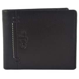 Mens Fine Grain Leather Bi-Fold Wallet by OLLY's; Jack Collection Gift Boxed (Dark Brown)