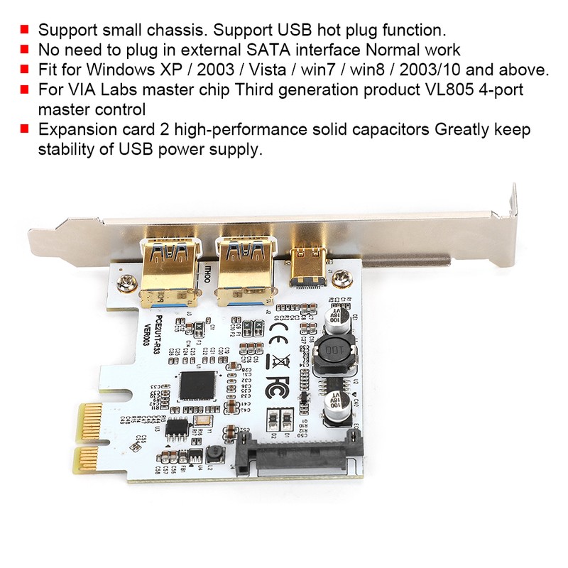 Expansion Card TypeC Riser Card SATA Power Port for VIA