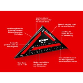 Sola RS 5-in-1 Carpenter's Square, Try Square, Robust Aluminium Carpenter's Square with Metric Scale, Multifunctional Angle: Ruler, Try Square, Mitre Square, Protractor (RS 30)