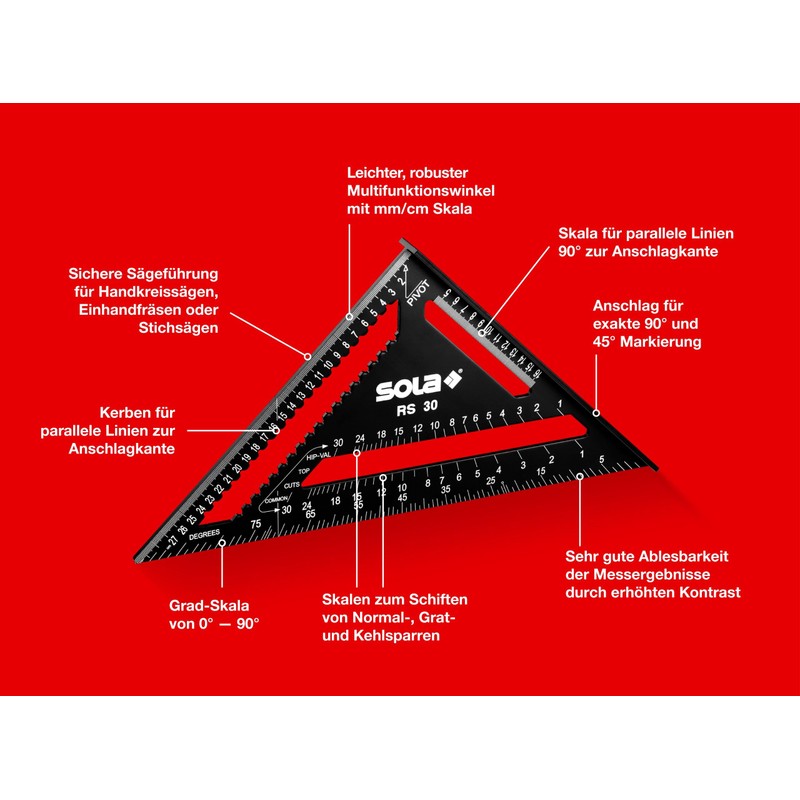 Sola RS 5-in-1 Carpenter's Square, Try Square, Robust Aluminium Carpenter's