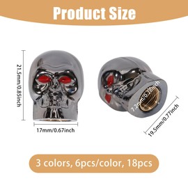 CHGCRAFT 18 Pcs 3 Colors Skull Tire Valve Stem Caps for Car Tires Skull Tire Valve Caps for Bike Trucks Motorcycles Car Wheels