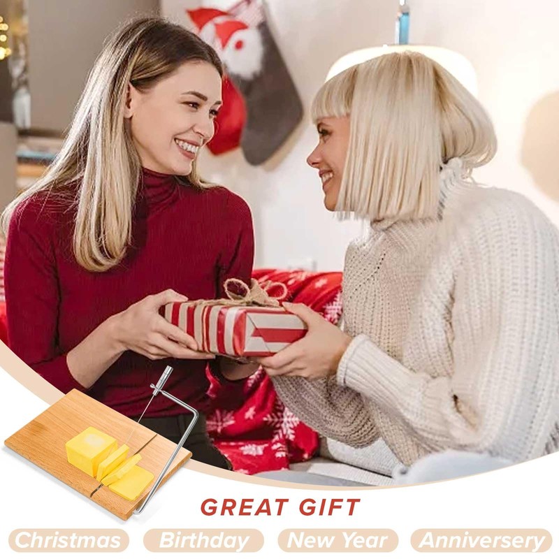 LZMS Wooden Cheese Cutting Board, Cheese Slicer Kit with Replaceable