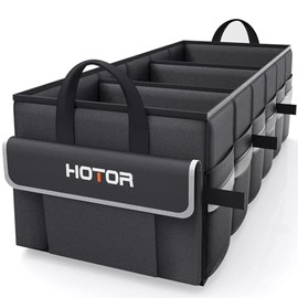 HOTOR Trunk Organizer - Car Organizer with 5 Pockets, Trunk organizer for SUV, Sedan & Van, Car Organization with Sturdy Base Panel for Car Accessories, Black, 2 Compartments, 35.4"×14.2"×10.6"