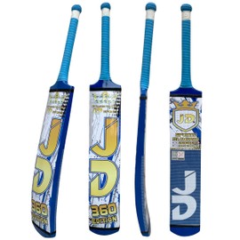JD 360 Cricket Bat Hand Made Coconut Wood Tennis Tape Ball Full Size Adult Full Cane Long Handle Full Size 4.5" (Blue)