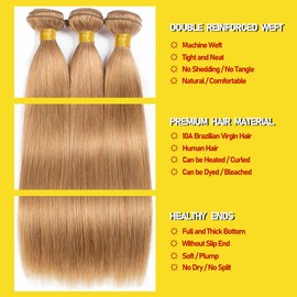 KODRHAR Straight Human Hair Bundles 18 20 22 Inch Straight Bundles Human Hair Extensions Brazilian Straight Human Hair Weave 3 Bundles 27 Color