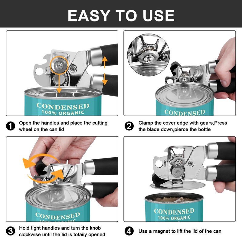 OGIMA Can Opener Manual, Stainless Steel Tin Openers, Effortlessly Open