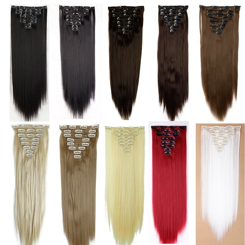 Clip-in hair extensions, 8 wefts like real hair, straight