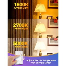 JandCase LED Light Bulbs, 3 Color Temperature(1800K/2700K/5000K), 9W LED Light Bulb 60W Equivalent, Energy Saving, A19 E26 Base Light Bulb for Kitchen, Bedroom, Nursery,Living Room, 2 Pack
