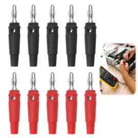 10 Stück Bananenstecker 4mm Hochstrom, 20A Bananenstecker Lautsprecher, Schraubentyp, Stapelbar, Lötfrei, Rot und Schwarz, für Kabel Boxen Endstufen AV-Receiver HiFi Stereoanlagen