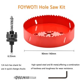 FOYWOTI Hole Saw Heavy Duty bit Hex Shank,Hole Saw HSS with Arbor Bi-Metal & Heavy Duty Hole Saw Cutter for Wood Corn Hole Boards Plastic Drywall (φ110)