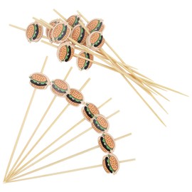 KEYIDO 100 Counts Burger Cocktail Sticks, Handmade Wooden Skewers with Burger Ornament, Appetizer Fruit Finger Food Hamburger Picks, Wedding Birthday BBQ Buffet Christmas Party Supplies