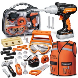 KidBloom Kids Tool Set with Toy Drill, 44 Pcs Construction Tools with Tool Box and Vest, Toys for 3 4 Year Old Boys Gifts