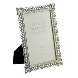 Sixtrees A TWINPACK of Antique Vintage and Shabby Chic Style silver metal photo frames with beads and crystals in 23 styles for 4" x 4", 6" x 4" & 7" x 5" pictures (6"x 4" Adelaide)