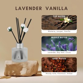 Brakula Reed Diffuser Set, Lavender Vanilla Scented， Reed diffusers for Home， Home Fragrance Diffuser with 7 Reed Sticks for Room/Bathroom Decor 3.38 fl oz(Lavender Vanilla)