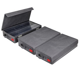 NUSWOR Upgrades Cassette Tape Storage Box - Dust-Proof Cassette Racks with Lid - Audio Cassette Holder Pack of 3- Holds 144 Cassette Cases - 16.34 x 9.25 x 3.4 Inches - Grey