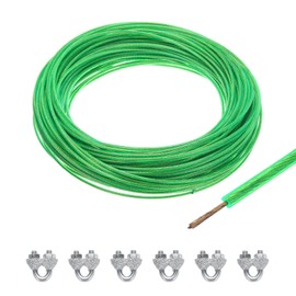 QUARKZMAN 2 mm (1/16 Inch) Green Vinyl Coated Wire Rope, 30 m / 98 ft Galvanised Steel Cable Wire Rope with 6 Pieces M3 Loop Sleeves for Hanging Railings