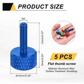 sourcing map 5 Pcs M3x12mm Flat Head Knurled Thumb Screws, Solid Aluminum Alloy Fully Threaded Thumbscrew Bolts Fasteners for PC Computer Cases Graphics Card, Dark Blue