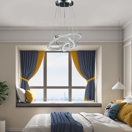 ORE International 11.8" to 47.2" in Adjustable Height Eira Small Triple Hoop Modern Crystal Stainless Pure White Color Led Remote Control Dimmer Chandelier