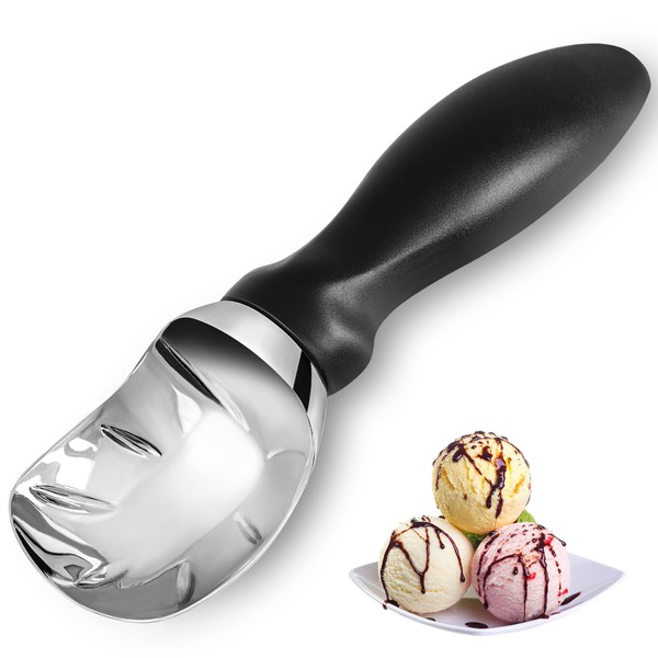 Ice Cream Scoop with Comfortable Grip Handle, Heavy Duty Stainless