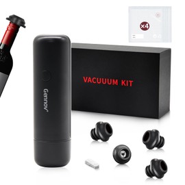 Gennov Electric Wine Saver Pump Set, with 1 Vacuum Pump, 4 Reusable Vacuum Wine Stopper, 4 Vacuum Bags, Electric Wine Preserver Keep Your Wine Fresh for up to 10 Days (Black Kit)