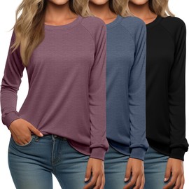 Ficerd 3 Pack Womens Long Sleeve Sweatshirt, Crewneck Loose Fit Casual Tunic Tops, Fall Winter Solid Basic Pullover(X-Large,Black, Navy Blue, Wine Red)