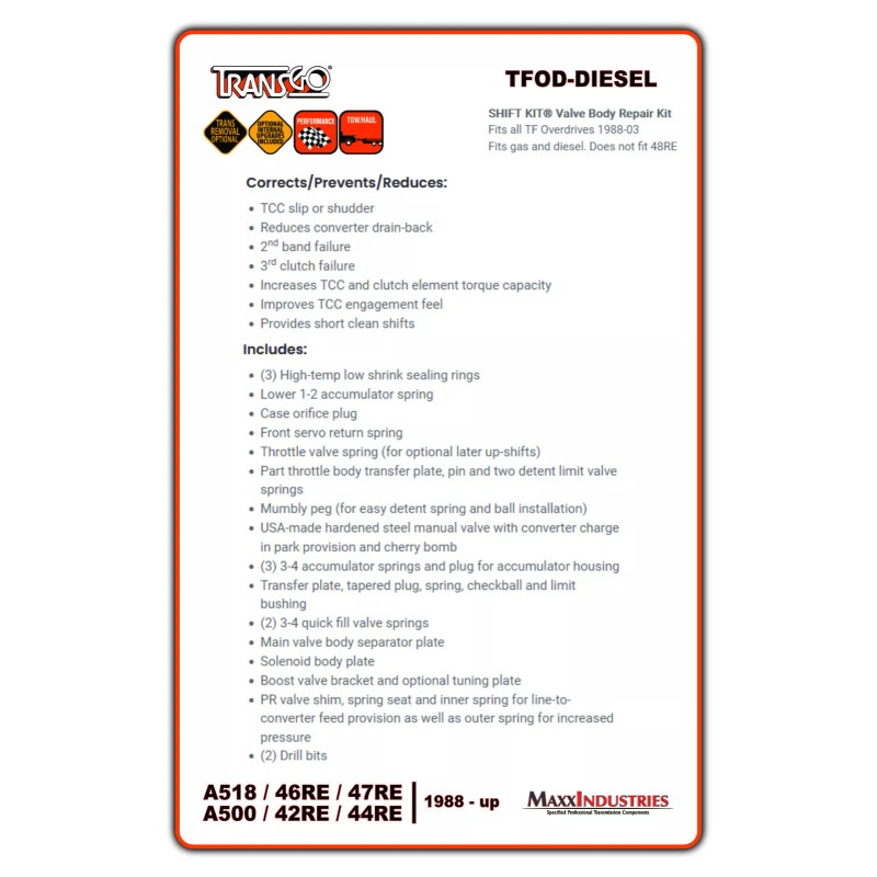 Transgo SK TFOD-DIESEL Dodge Ram Truck 46RE 47RE Performance Shift