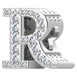 ChenYuTe 925 Sterling Silver Letter Charm A~Z 5A Zircon Letter Charms Bead Alphabet Charm Compatible with European Bracelets and Necklaces, Sterling Silver, Cubic Zirconia