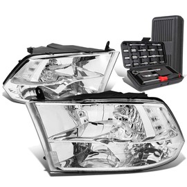 Auto Dynasty Chrome Housing Clear Corner Headlight Lamps+Tool Kit Compatible with Dodge Ram 1500 2500 3500 09-18
