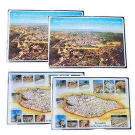 3 Arches USA Religious Placemats Set of 4 - Double Sided Plastic Place Mats with Jerusalem Scenes for Home Decor - Inspirational Holy Land Decor