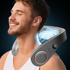 Neck Fans that Blow Cold Air Rechargeable,Quiet Leafless Hanging Neck Fan with Metal Cool Plates,Battery Operated Neck Ac Air Conditioner Portable Personal Fan,Necklace Cooler for Women Men Kids Black