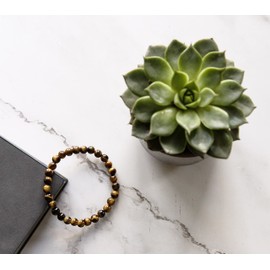 SIMPLÍ BASIC Natural 6MM Tiger Eye Brown Black Crystal Stone Healing Bracelet for Women and Men with Attractive Gift Box & Velvet Pouch