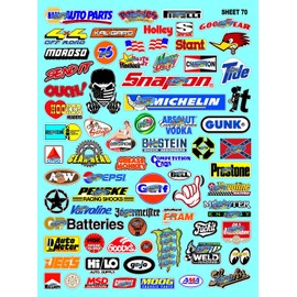 Clear Vinyl Sticker Variety Sheet 70-1/12 to 1/10th Scale R/C Model Decal Sticker Sheet Radio Control Lexan Body
