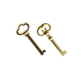 KY-2AB and KY-7(S-30K) Skeleton Golden Keys Set Antique Brass Plated Hollow Barrel Skeleton Key, Perfect Key Replacement for Antique Vintage and Modern Furnitures