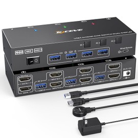 HDMI KVM Switch Dual Monitor 3 Computers Support 4K@60Hz USB 3.0 KVM Switches Share Dual Monitors and 4 USB 3.0 Ports Support Extended/Copy Mode with DC 12V Adapter&Wired Controller
