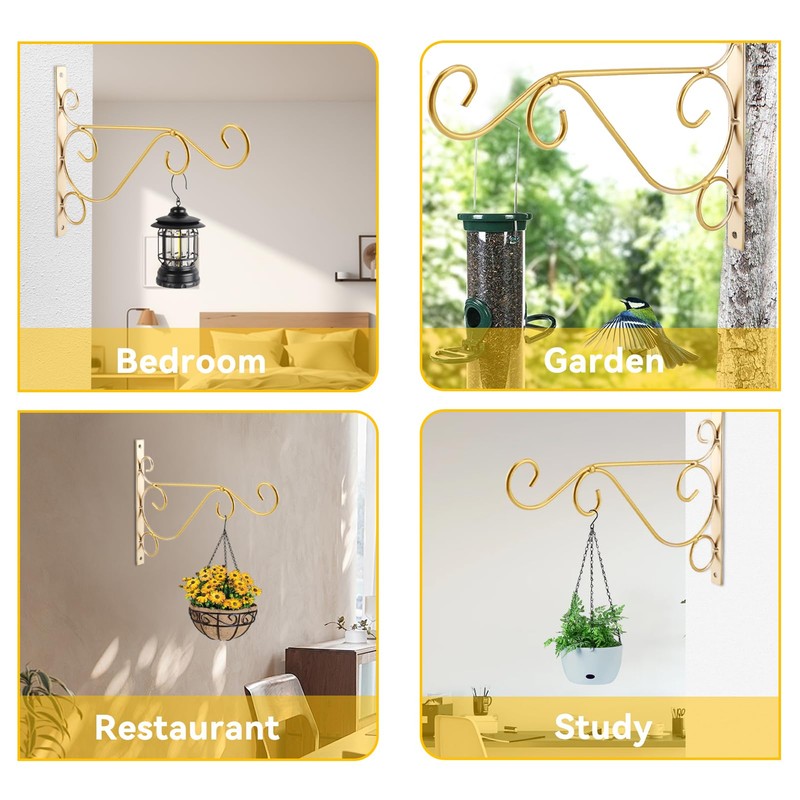Hanging Plant Bracket 9.8inch, Gold Plant Hooks Plant Hanger Bracket